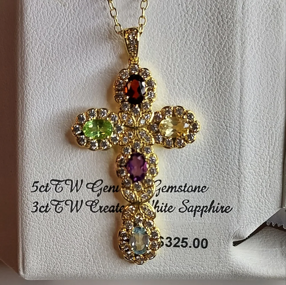 Gemstone & white sapphire cross - Picture 9 of 9